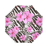 Zebra Pink Hibiscus Automatic Foldable Umbrella