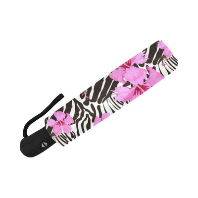 Zebra Pink Hibiscus Automatic Foldable Umbrella