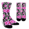 Zebra Pink Hibiscus Crew Socks