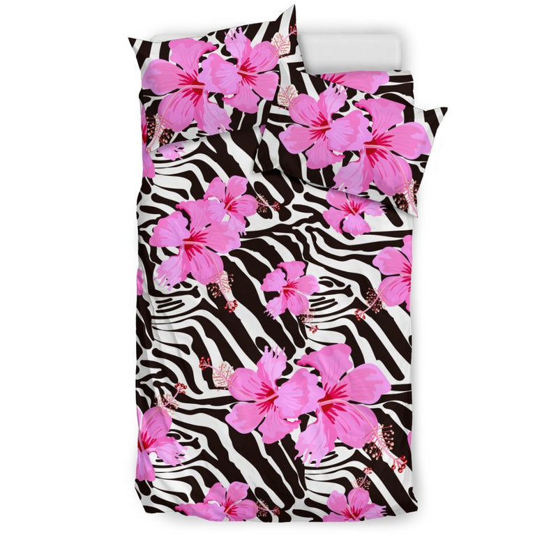 Zebra Pink Hibiscus Duvet Cover Bedding Set