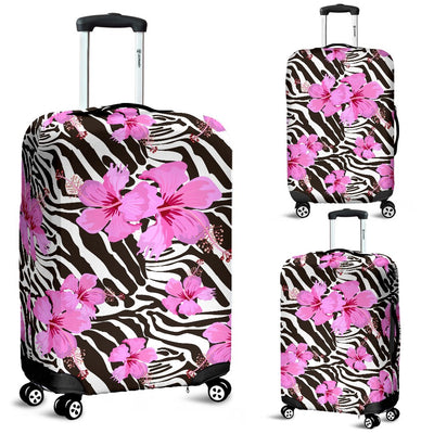 Zebra Pink Hibiscus Luggage Cover Protector