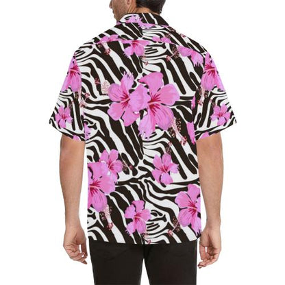 Zebra Pink Hibiscus Men Hawaiian Shirt