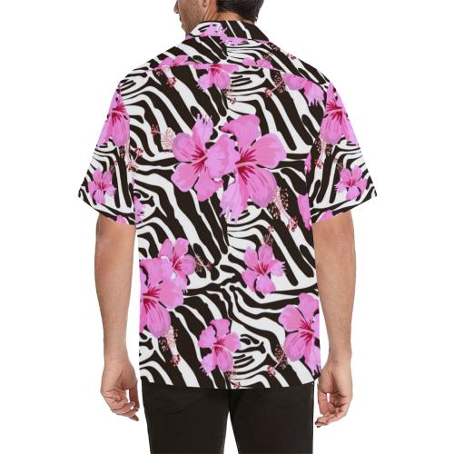 Zebra Pink Hibiscus Men Hawaiian Shirt