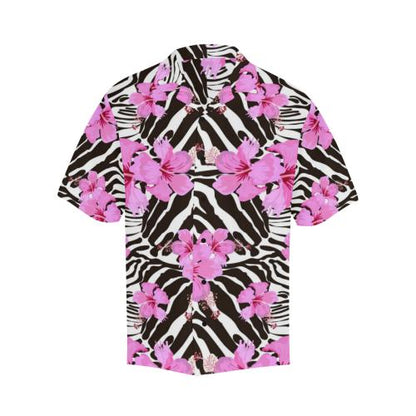 Zebra Pink Hibiscus Men Hawaiian Shirt