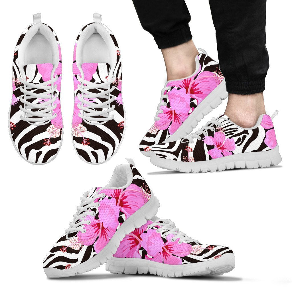 Zebra Pink Hibiscus Men Sneakers