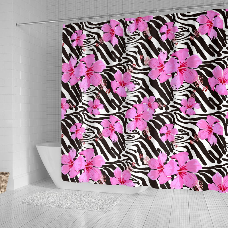 Zebra Pink Hibiscus Shower Curtain