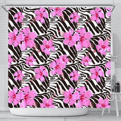 Zebra Pink Hibiscus Shower Curtain