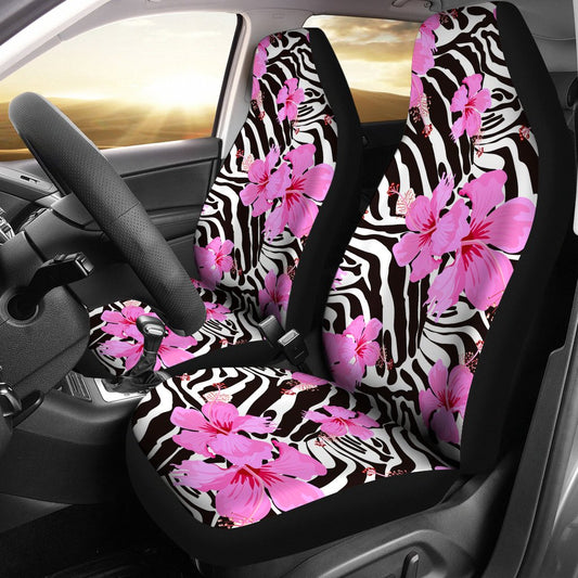 Zebra Pink Hibiscus Universal Fit Car Seat Covers
