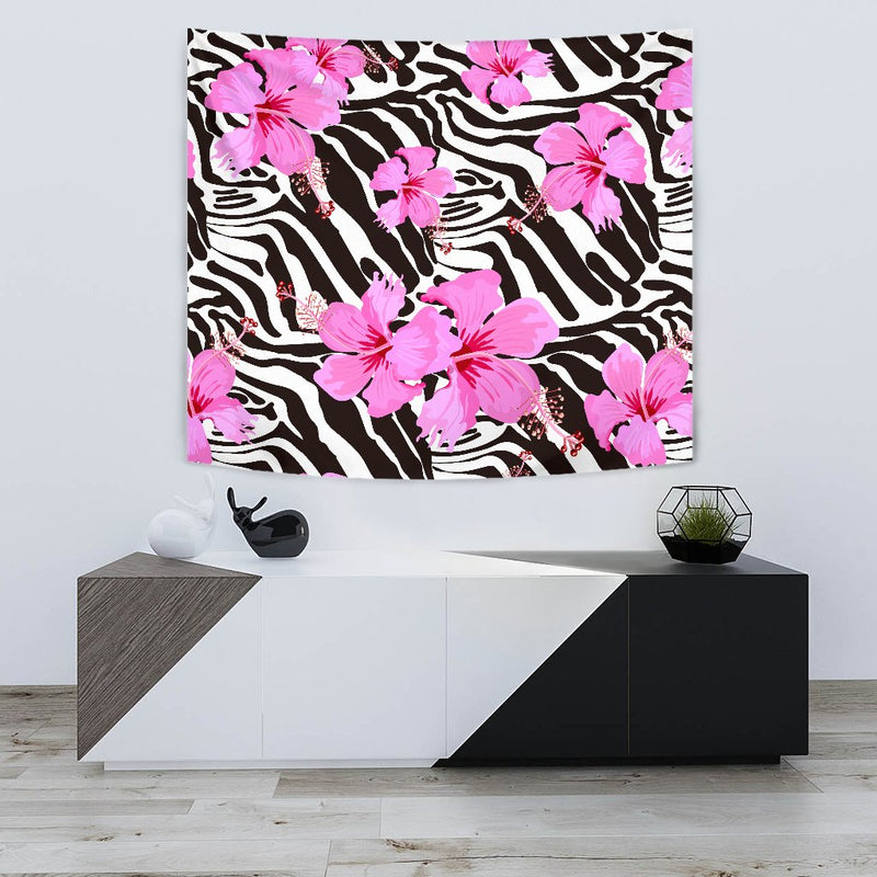 Zebra Pink Hibiscus Wall Tapestry