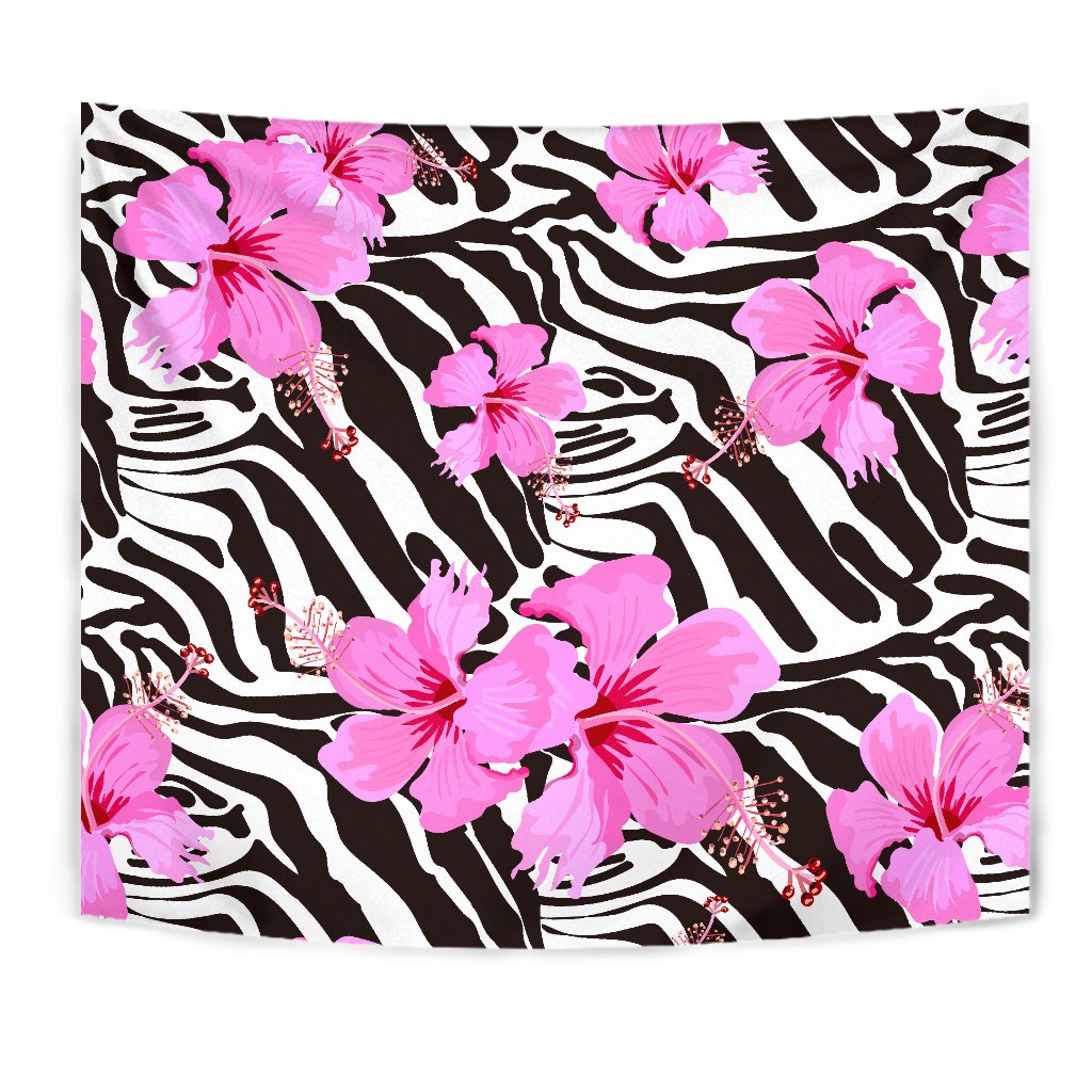 Zebra Pink Hibiscus Wall Tapestry