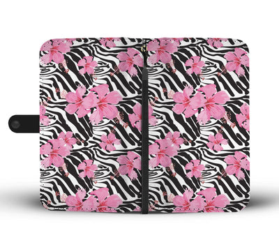 Zebra Pink Hibiscus Wallet Phone Case