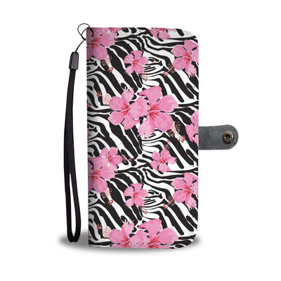 Zebra Pink Hibiscus Wallet Phone Case