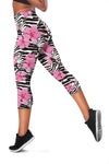 Zebra Pink Hibiscus Women Capris