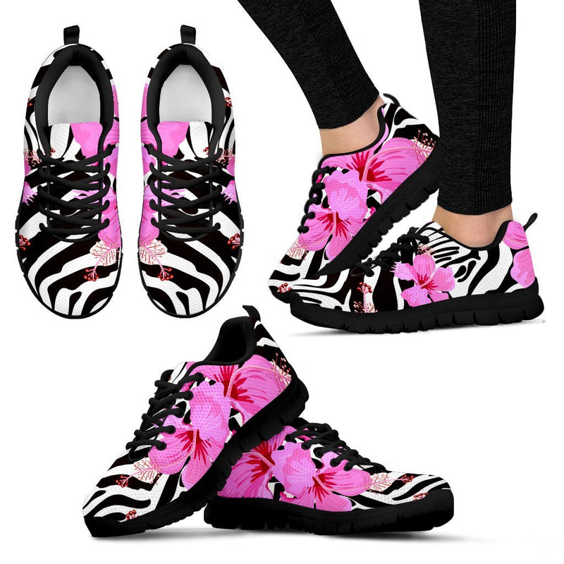 Zebra Pink Hibiscus Women Sneakers